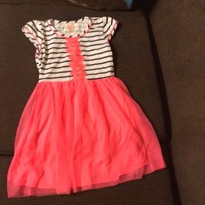 Size 10-12 Black and white striped dress with pink